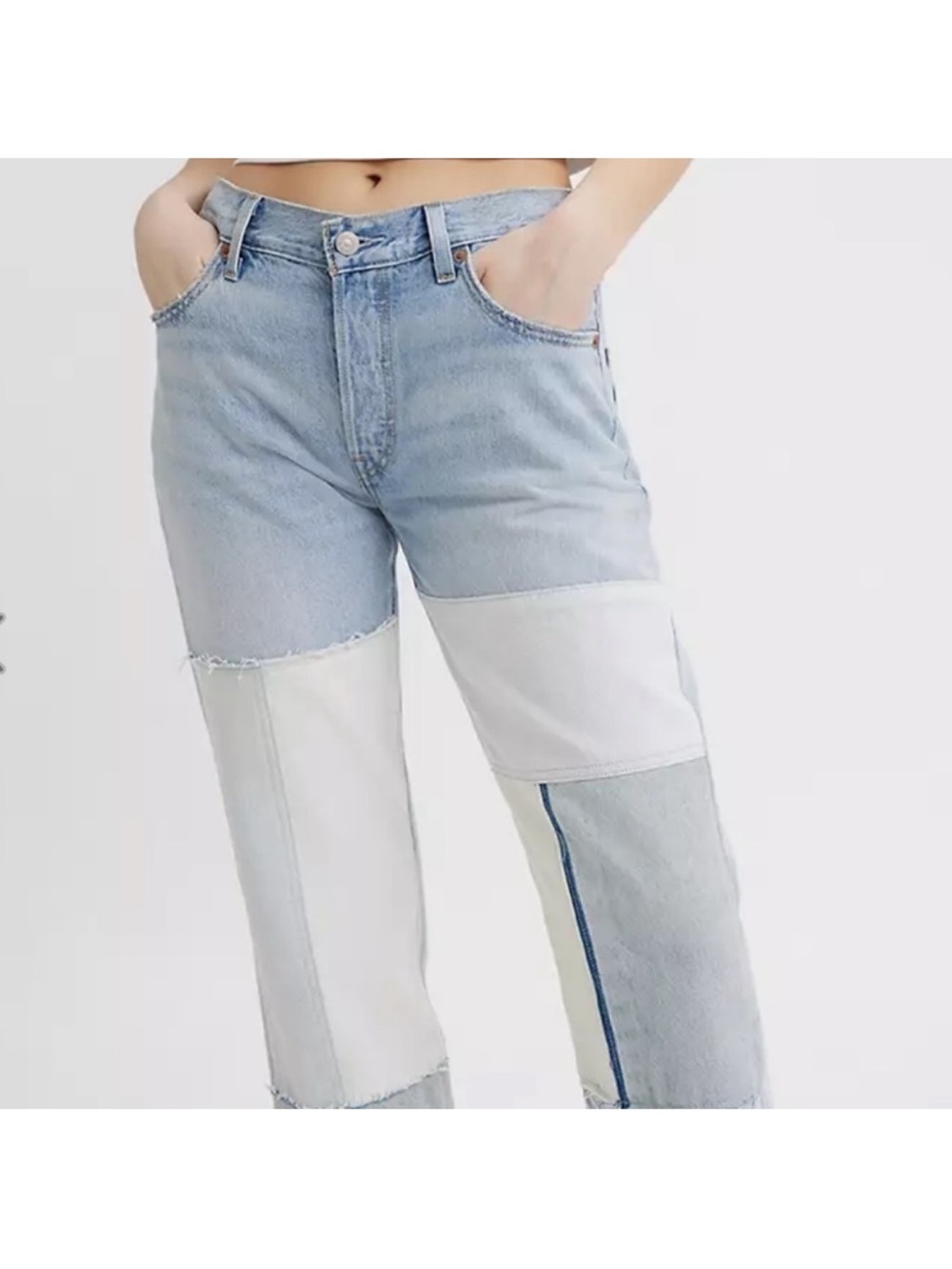 New LEVI’S Light Wash Patchwork Straight Leg Jeans - Picture 4 of 11